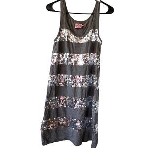 Juicy Couture Small Sparkle Sequence Stripped Gray DRESS NYE Party Tee